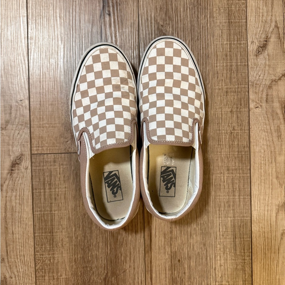 Vans Brown and White Checkerboard Slip-Ons